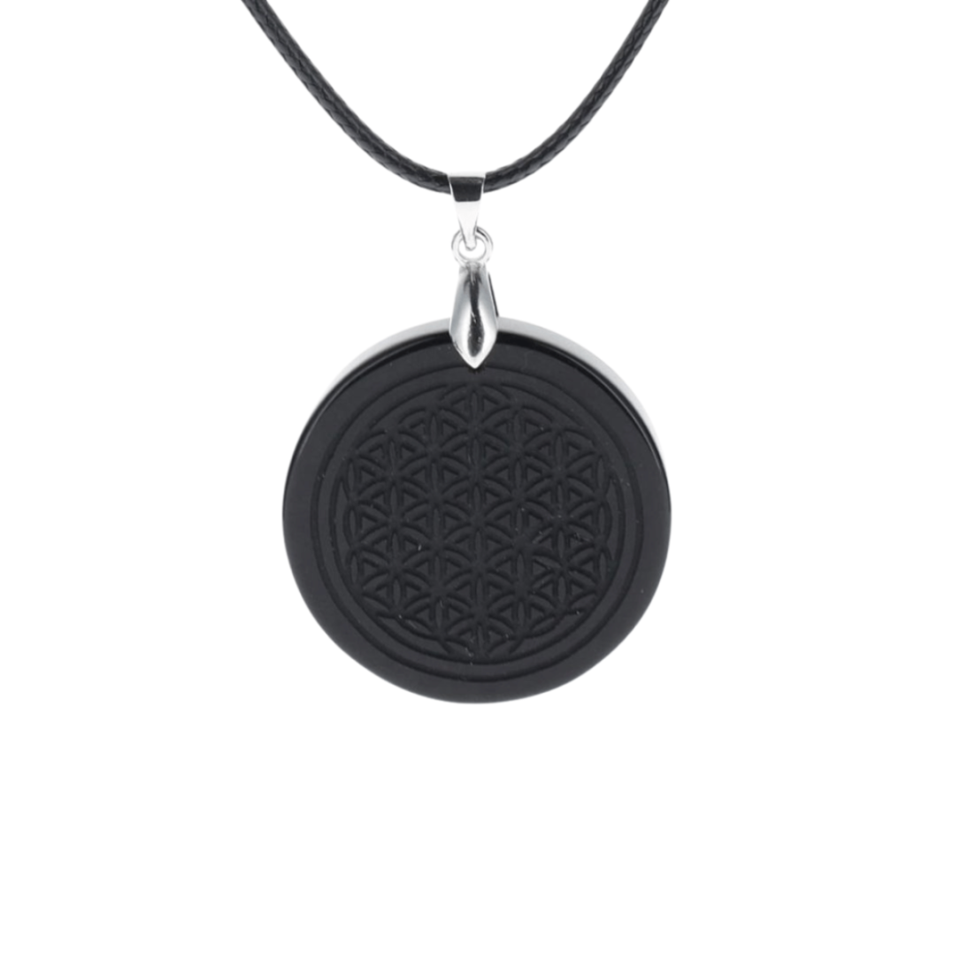 Pendentif en Obsidienne Noire – Fleur de Vie – Protection & Harmonie GALDOR