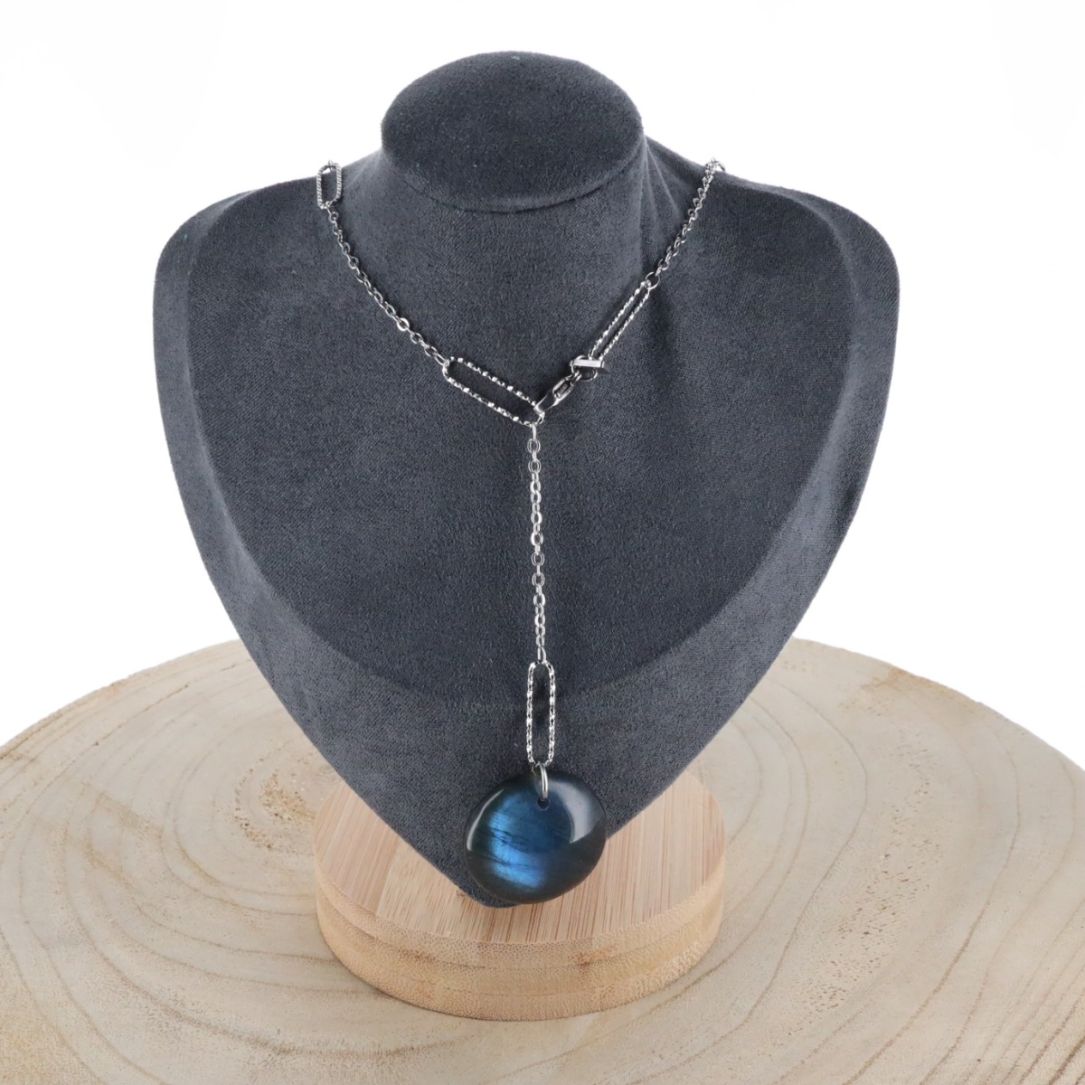 Collier pendentif Labradorite doré – Protection & Élégance