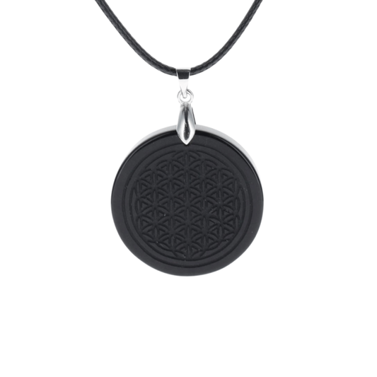 Pendentif en Obsidienne Noire – Fleur de Vie – Protection & Harmonie GALDOR