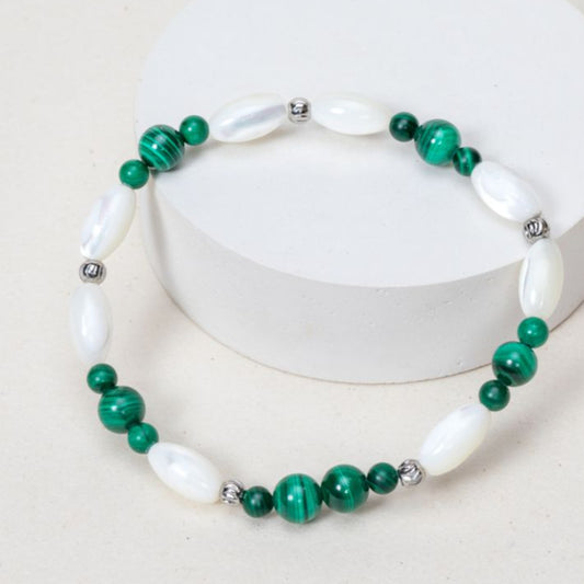 Bracelet en Malachite et Nacre – Harmonie & Douceur intérieure